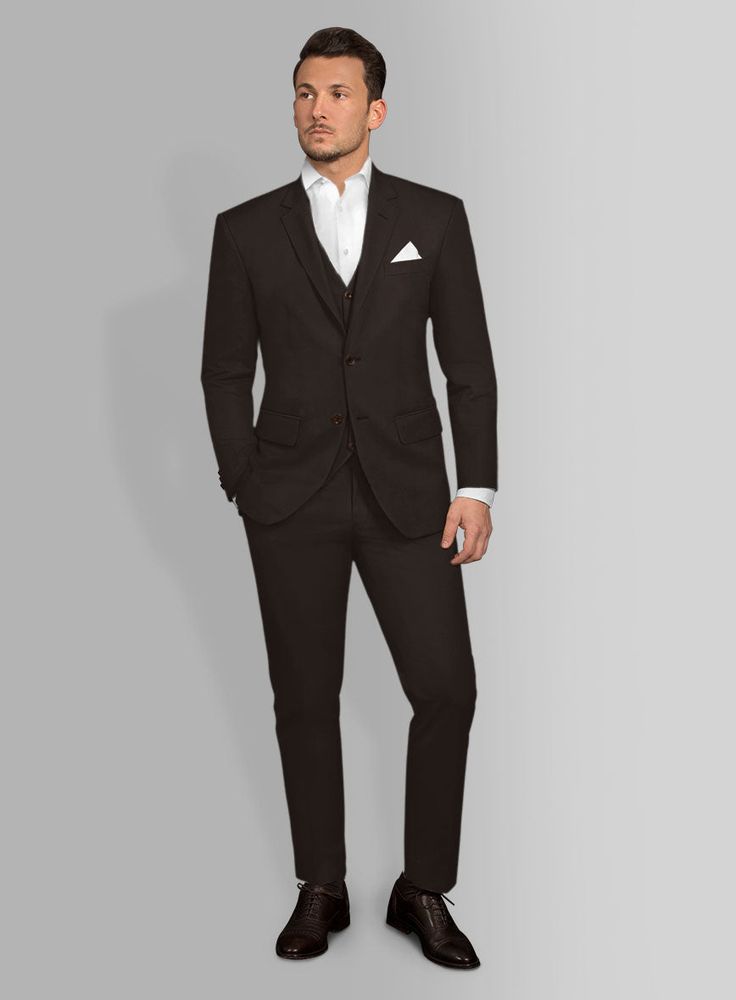 Devise a classic silhouette with our Coffee Brown Chino Suit that confers a pleasant feeling of uniqueness. Underline the striking elegance with our suit crafted from pure cotton fabric that promotes a crisp, ultimate drape and a balmy touch with a brown shade of solids develops an attractive contour. Finally, grab the moment for satisfaction with an impeccably tailored brown suit that offers a touch of class to the exceptional occasion and crucial function in the schedule.   Look Includes  Coff Elegant Brown Flat Front Suits, Classic Brown Slim Fit Suit, Classic Brown Three-piece Suit, Slim Fit, Classic Brown Slim Fit Three-piece Suit, Fitted Brown Tuxedo For Business, Elegant Brown Business Casual Sets, Elegant Brown Sets For Business Casual, Elegant Cotton Wedding Suit, Elegant Wedding Cotton Suits