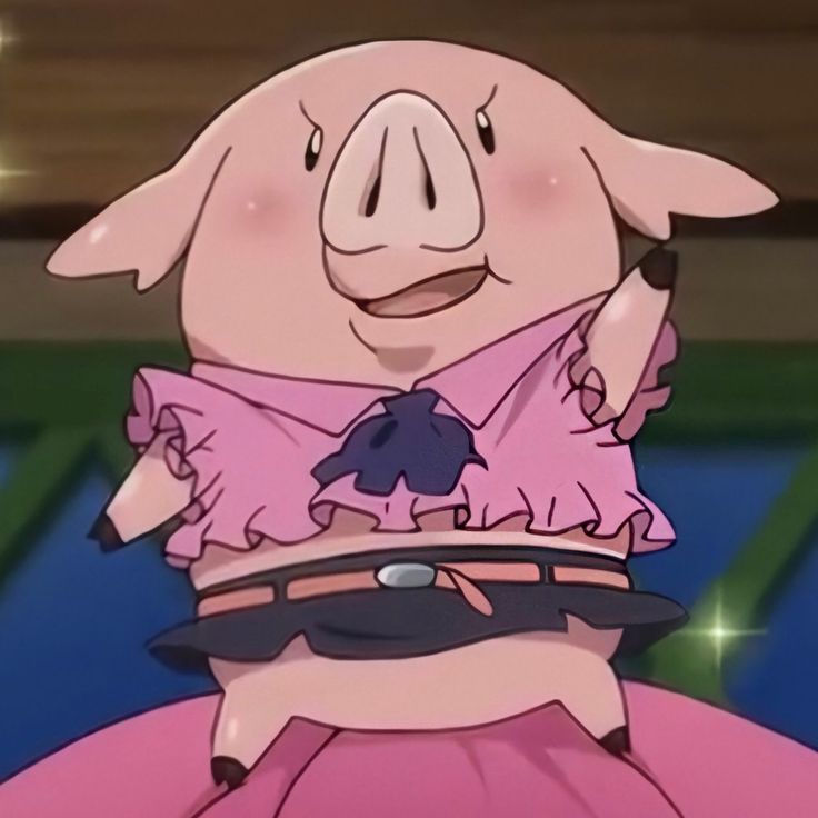 a pink pig in a dress and tie