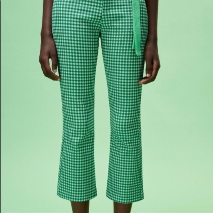 Nwt Zara Green Gingham Pants Xs Plaid Straight Pants For Spring, Spring Plaid Ankle-length Pants, Plaid Ankle-length Pants For Spring, Plaid Trousers For Spring, Gingham Ankle-length Spring Pants, Spring Gingham Ankle-length Pants, Spring Plaid Wide Leg Pants, Spring Plaid High-waisted Pants, Spring Gingham Wide Leg Bottoms