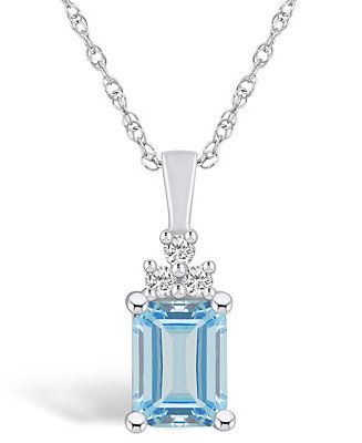 Macy's Aquamarine (1-3/8 Ct. T.W.) and Diamond (1/10 Ct. T.W.) Pendant Necklace in 14K White Gold - Macy's Elegant Emerald Cut Blue Topaz Jewelry, Elegant Blue Topaz Jewelry With Emerald Cut, Elegant Blue Topaz Emerald Cut Jewelry, Elegant Baguette Cut Topaz Jewelry, Macy's Blue Jewelry With Diamond Accents, Aquamarine Jewelry With Diamond Accents For Gift, Macy's Blue Diamond Accented Jewelry, Elegant Asscher Cut Birthstone Jewelry, Macy's Blue Diamond Accent Jewelry