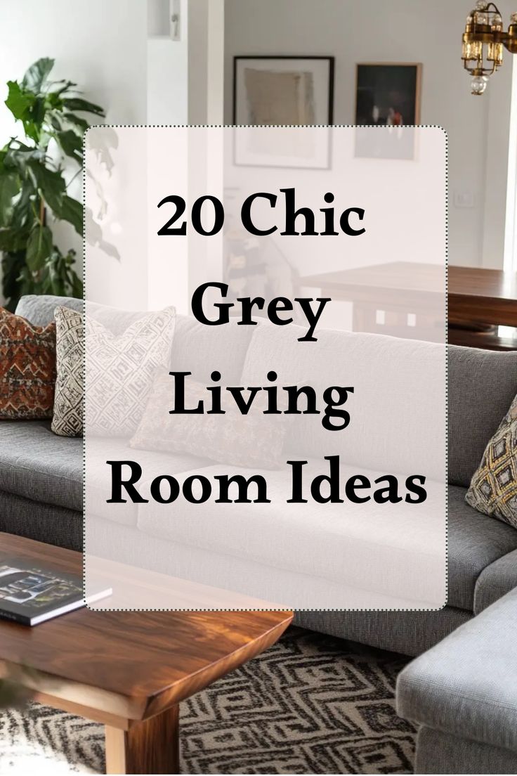 a living room with grey couches and pillows