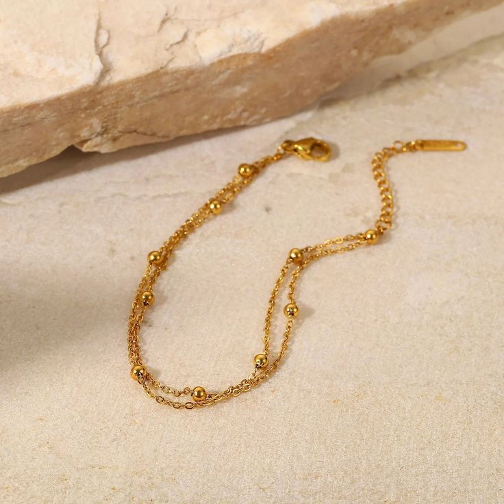 Layered Satellite Bracelet - Waterproof and Tarnish-resistance Gold Beads Bracelet, Double Chain Bracelet, Everyday Wear Jewelry, Layered Bracelet, Bracelet Dainty, Gold Bead Bracelets, Tassel Jewelry, Jewelry Card, Double Chain