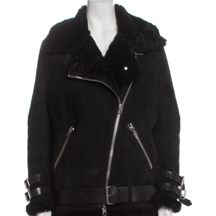 Acne Studios Velocite Jacket. Black. Pointed Collar. Zip Pockets & Zip Closure. Size Us 8 Fr 40 Bust: 128” Waist: 122” Shoulder: 48” Length: 77” Sleeve: 48” Fabric: 100% Lambswool Designer Winter Biker Jacket With Long Sleeves, Designer Long Sleeve Biker Jacket For Winter, Zip Pockets, Acne Studios, Jackets & Coats, Jackets For Women, Acne, Collar, Fabric