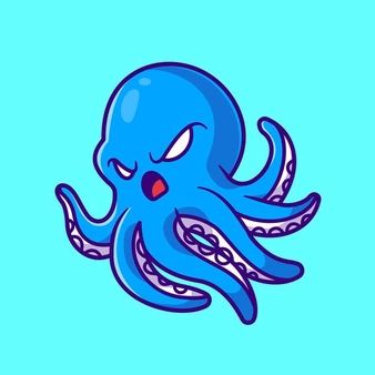 an octopus with its eyes closed on a blue background