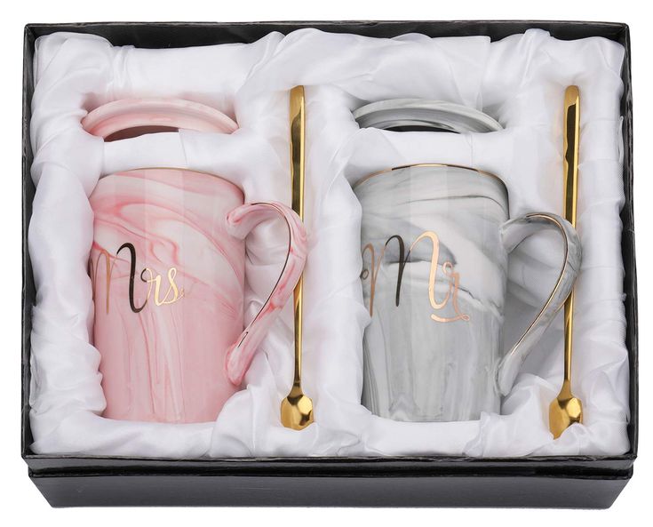 PRICES MAY VARY. Package include 1 x 13.5 oz Mr mug(Grey), 1 x 13.5 oz Mrs mug(Pink), 2 x cup lids, 2 x spoons. The top diameter of this coffee mug is about 3-1/8 inch and the height is approx 4-3/4 inches. Larger size mugs and more accessories offered, meet your further coffee drinking need or gift giving need. Made of high quality ceramic,fashion and elegant design, ideal for coffee,tea,drinks. And the beautiful mug lid can prevent your drinks from dust and keep your coffee warm. Not microwave Cool Gifts For Couples, Last Minute Wedding Gifts, Engaged Gifts, Coffee Mug With Lid, Gifts For Best Friend, Last Minute Wedding, Marble Finish, Couples Anniversary, Mug With Lid