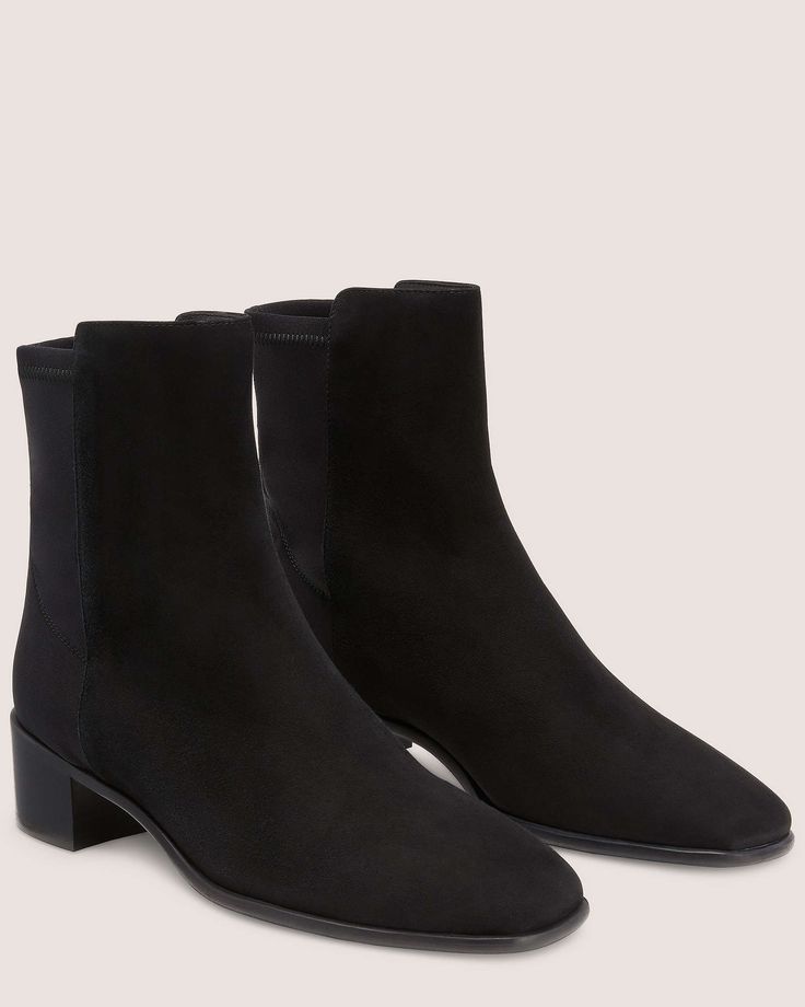 City Block Square-Toe 45 Bootie | Stuart Weitzman Medium Width Ankle Boots With Heel Tab, Ankle Boots With Heel Tab, Chelsea Boots With Sculpted Heel And Medium Width, Chelsea Boots With Sculpted Heel And High Ankle, Medium Width Ankle Boots With Suede Lining, Heeled Boots With Leather Sole, Medium Width, High Ankle, Heeled Boots With Leather Sole And High Ankle, Medium Fit Ankle Boots With Reinforced Heel, Classic High Ankle Boots With Sculpted Heel