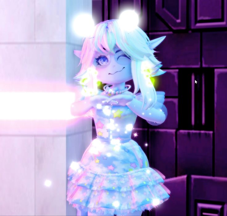 an animated character in a dress holding a light up wand and looking at the camera