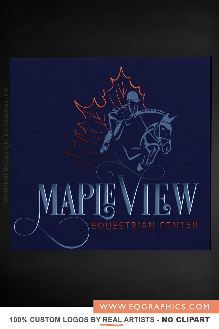 the maple view equestrian center logo on a black background with an orange and blue border