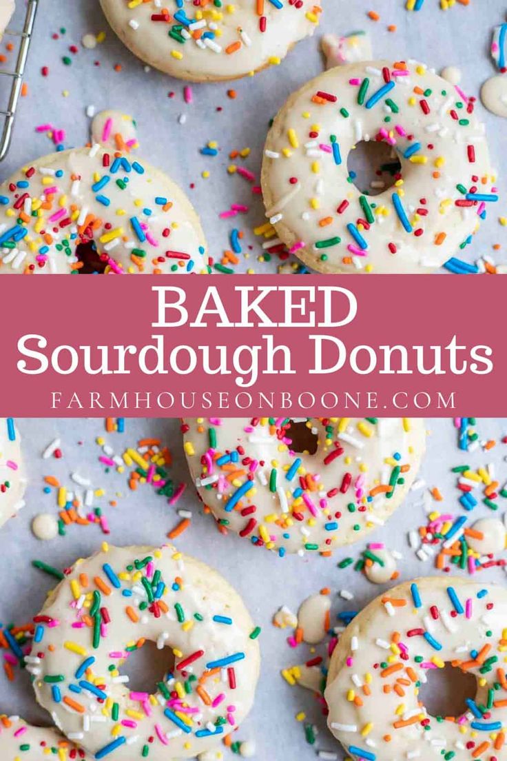 baked sourdough donuts with colorful sprinkles