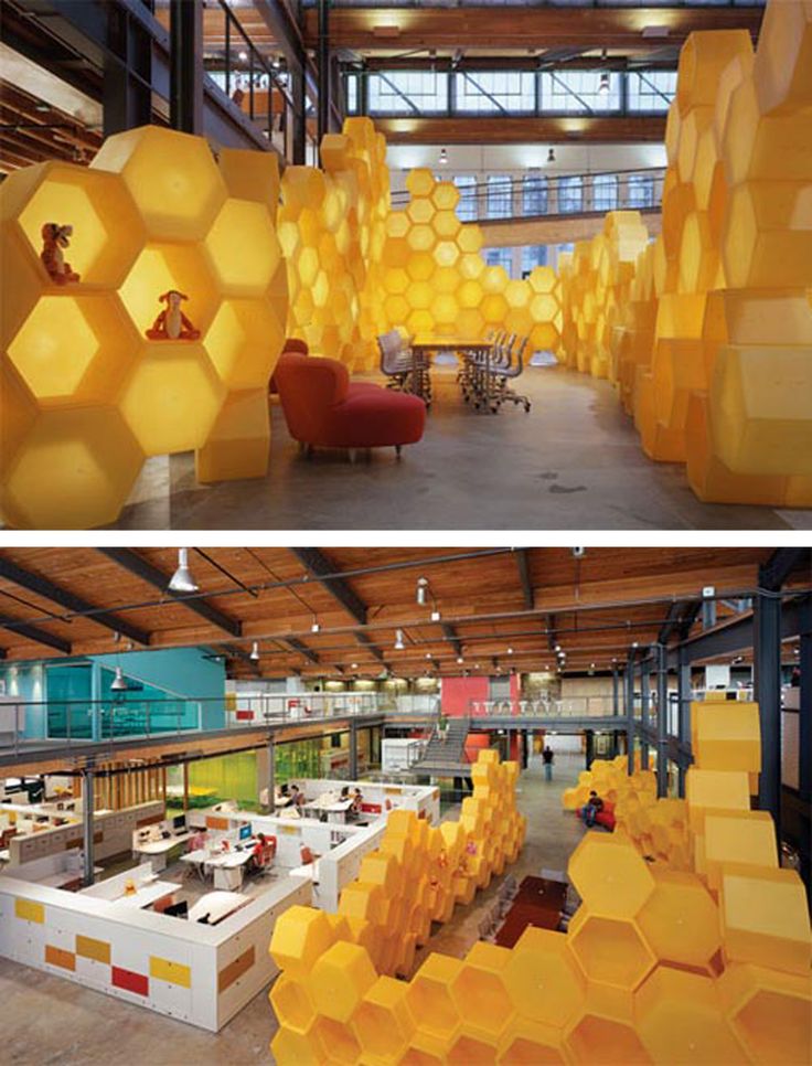 there are many yellow objects in the room and one is made out of honeycombs