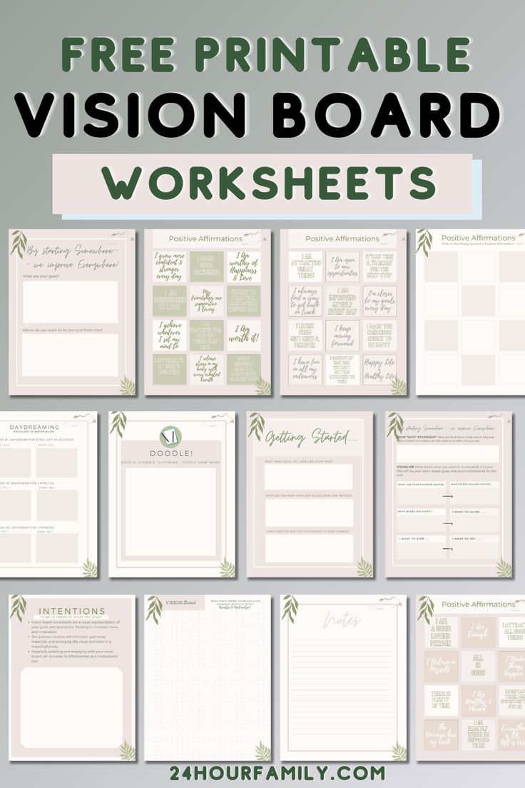 the free printable vision board worksheets