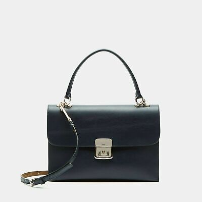 Theory Beekman Bag in Leather - Navy Blue | eBay Luxury Medium Shoulder Bag With Detachable Handle, Luxury Blue Satchel With Silver-tone Hardware, Blue Business Bag With Top Carry Handle, Luxury Medium Shoulder Bag For Everyday, Blue Business Bags With Top Carry Handle, Business Blue Bags With Top Carry Handle, Classic Blue Top Handle Box Bag, Blue Top Handle Satchel With Silver-tone Hardware, Luxury Blue Satchel Briefcase