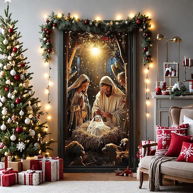 a christmas scene with the birth of jesus