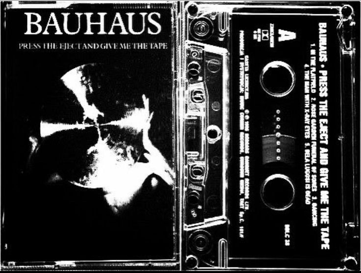 an old cassette with the label for bauhus on it, which is printed in black and white