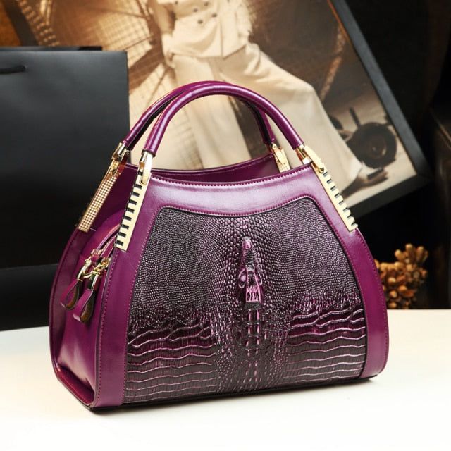 HGM Genuine leather crocodile pattern handbag Women middle-aged female – HouroGrace Merchandise Pochette Louis Vuitton, Mothers Bag, Mom Bags, Handbag Patterns, Handbag Women, Crocodile Pattern, Orange Bag, Purple Bags, Big Bags