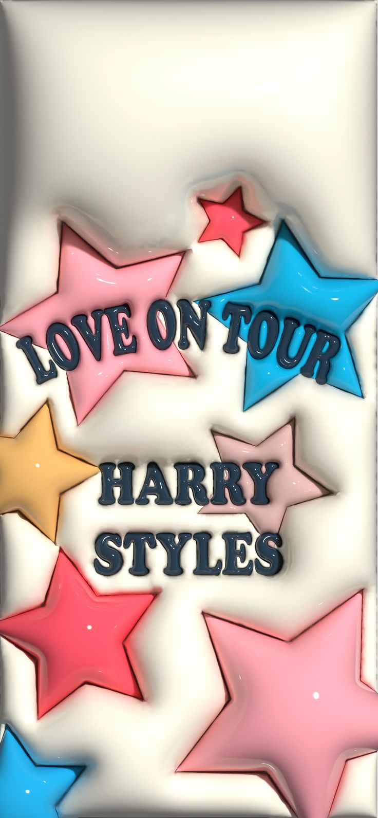 the words love on tour harry styles are written in blue, pink and yellow stars