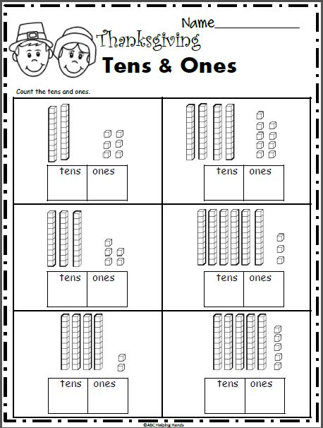 thanksgiving worksheet with ten and ones for the students to practice their math skills