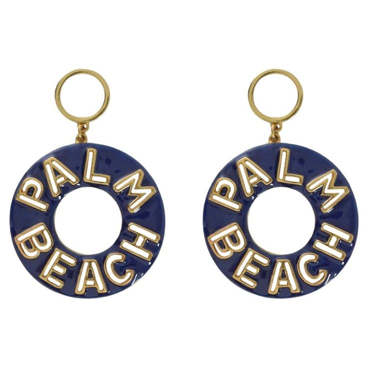 Kenneth Jay Lane Palm Beach Earrings are blue and white resin jewels on gold-plated American pewter casting. STATE OF PRESERVATION Good condition COMPOSITION Blue and white resin Gold-plated American pewter casting MEASUREMENTS Length 6 cm / 2.3 inches Width 4 cm / 1.5 inches Kenneth Jay Lane started designing jewelry and launched his business in 1963 while producing bejeweled footwear for Dior and Arnold Scaasi. He first came to public attention after Jo Hughes, a fashion industry insider, show Beach Earrings, Kenneth Jay Lane, Windsor, Palm Beach, Jay, Costume Jewelry, Jewelry Earrings Dangle, Dior, Product Launch