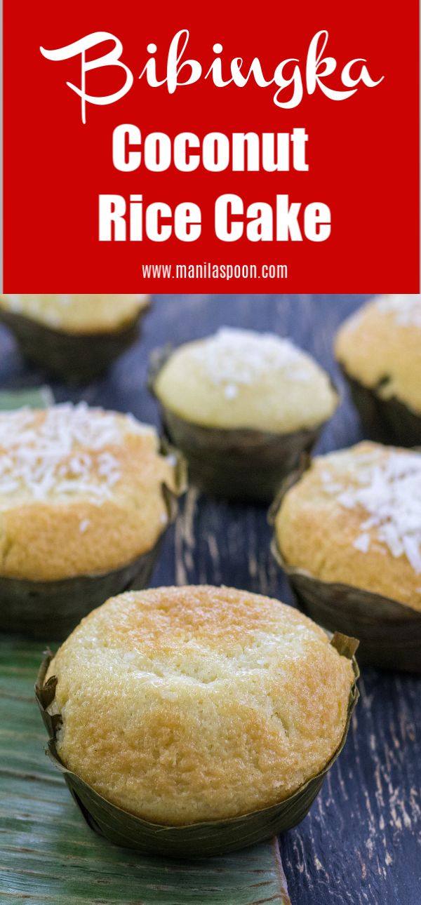 coconut rice cake is shown in muffins on a banana leaf with the words, bibike coconut rice cake