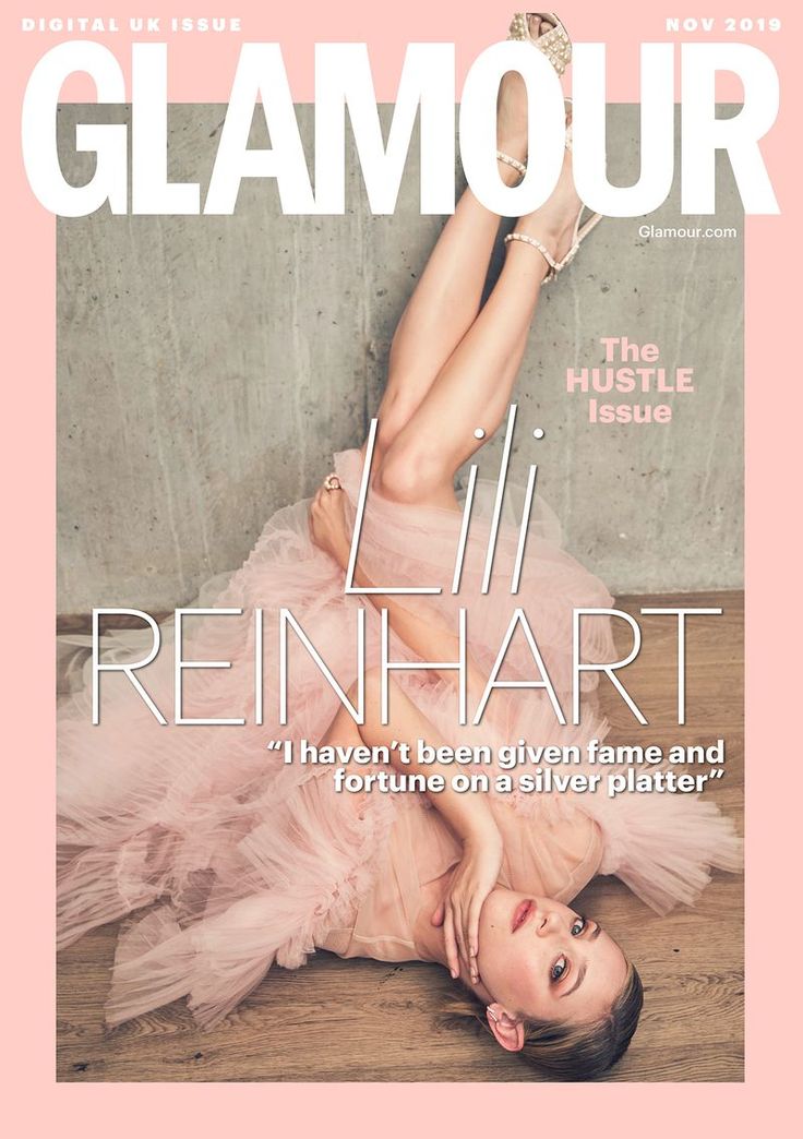 the cover of glamour magazine featuring a woman in a pink dress laying on the floor