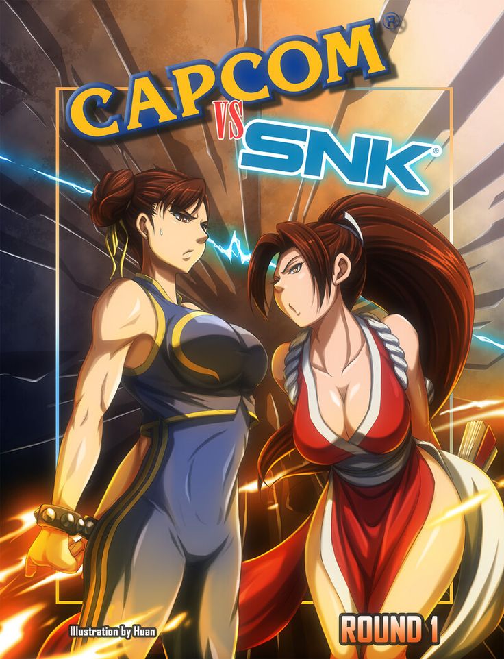 the cover art for capcom vs snk round 1, featuring two women in front of