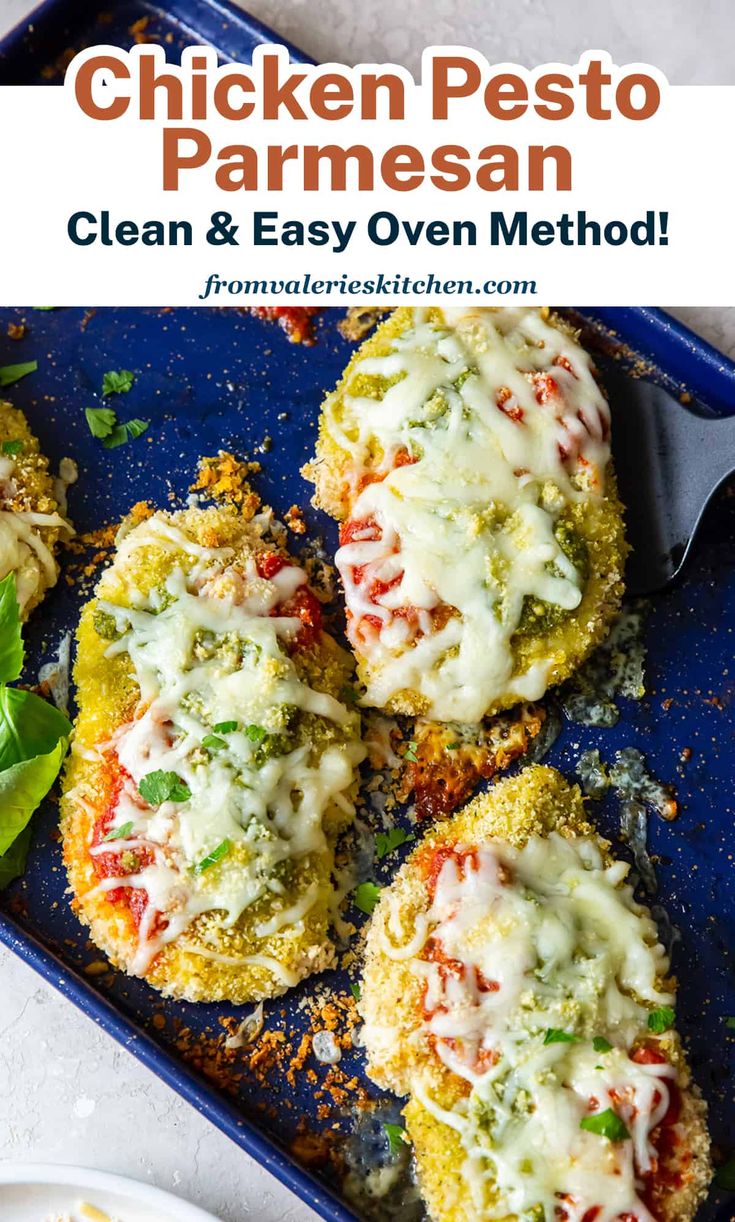 chicken pesto parmesan muffins on a blue tray