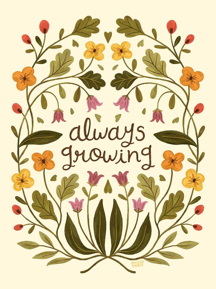 the words always growing are surrounded by colorful flowers and leaves in a circle on a white background