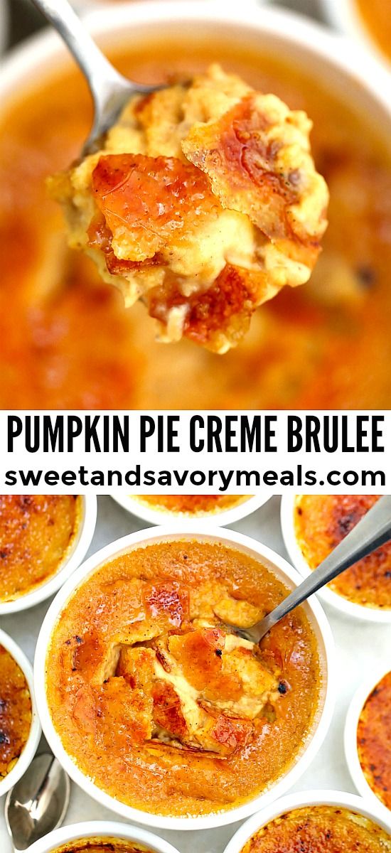 a spoon full of pumpkin pie creme brulee soup