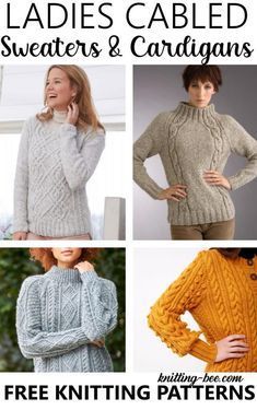 ladies'cabled sweaters and cardigans with free knitting patterns from the pattern library