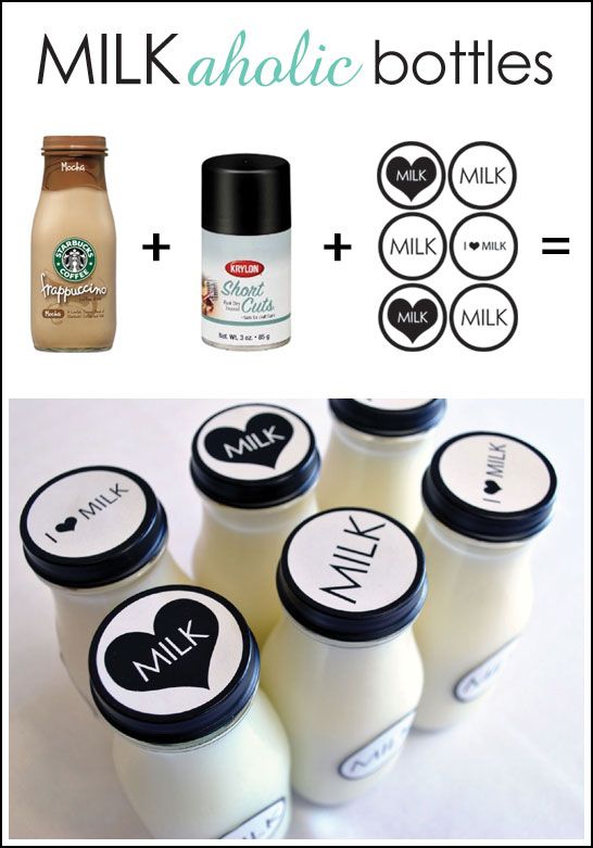 milk bottles with labels and stickers on them for making milkshakes or smoothies