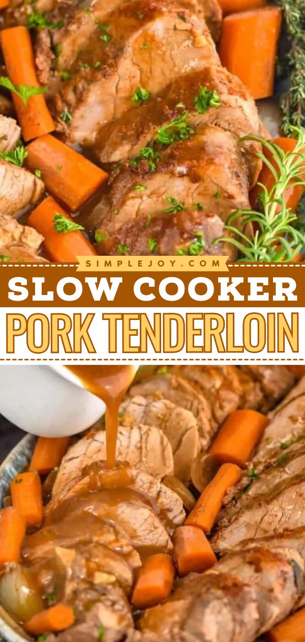 A crock pot recipe for your Thanksgiving dinner menu! Easy and delicious, this slow cooker pork tenderloin with gravy is nothing short of amazing. Everyone will love this Thanksgiving main dish! Healthy Slow Cooker Pork Tenderloin, Pork Loin And Veggies Crock Pot, Low Carb Pork Tenderloin Recipes Crock Pot, Pork Tenderloin Recipes In Crockpot With Potatoes, How To Cook Pork Tenderloin In Crock Pot, Best Pork Tenderloin Recipe Crock Pots, Pork Tenderloin Slow Cooker Recipes, Frozen Pork Tenderloin In Crockpot, Pork Tenderloin Recipes In Crockpot Crock Pots