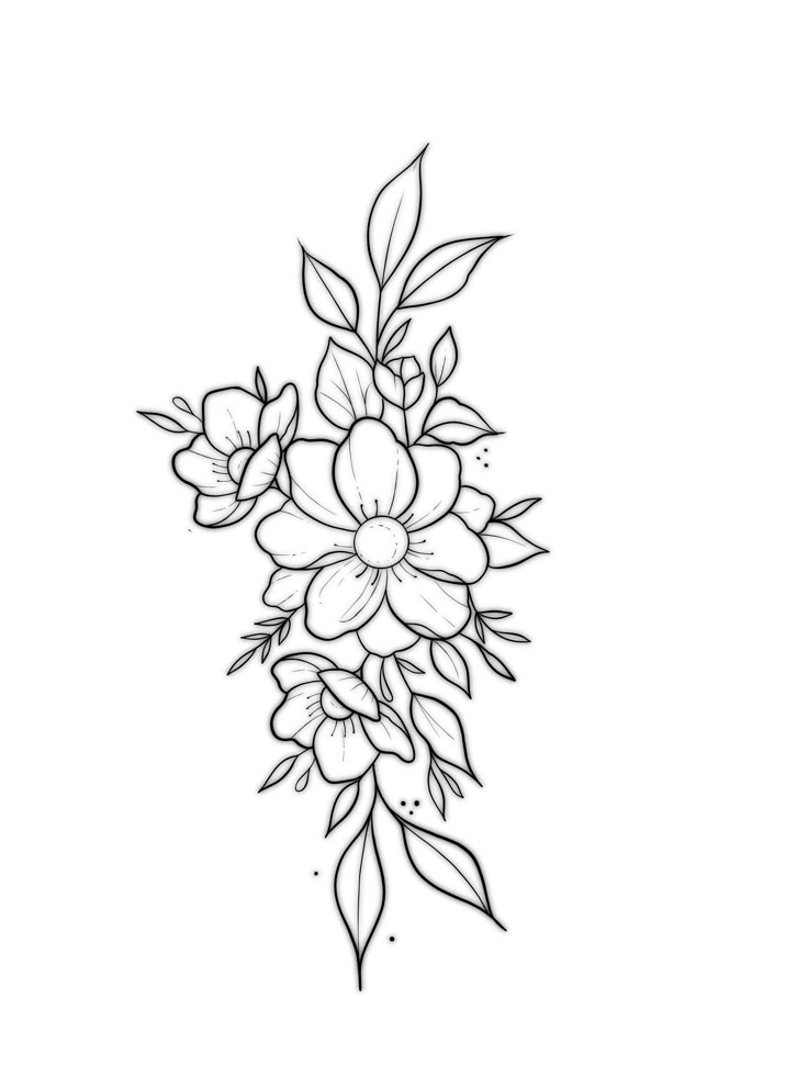 a black and white drawing of flowers