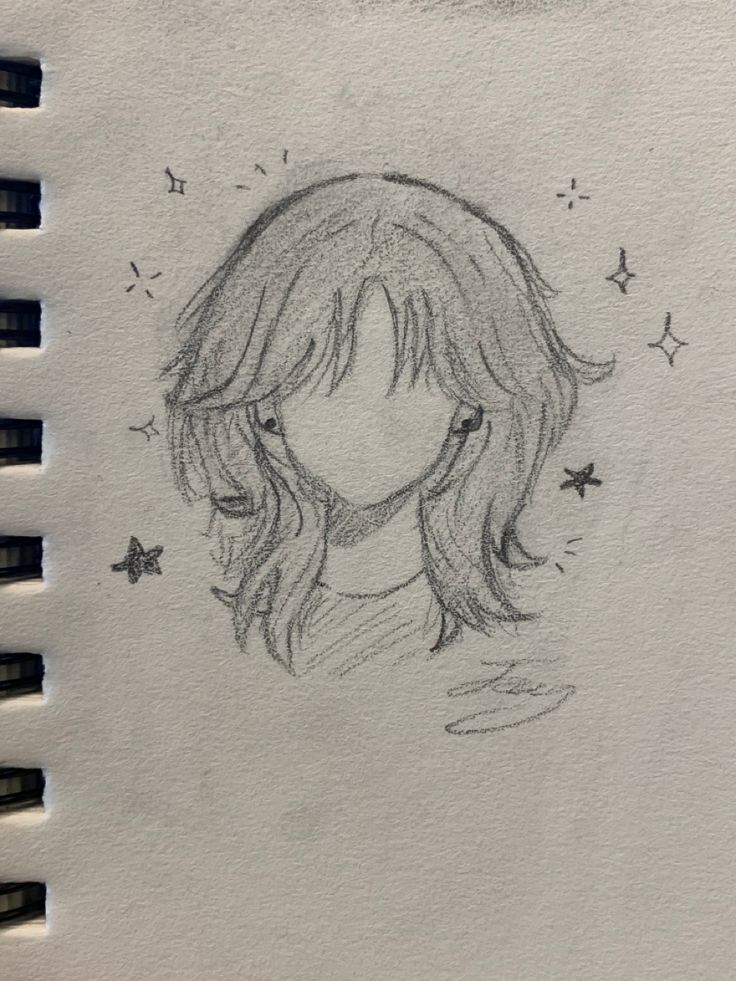 a drawing of a girl with long hair and stars in the sky above her head