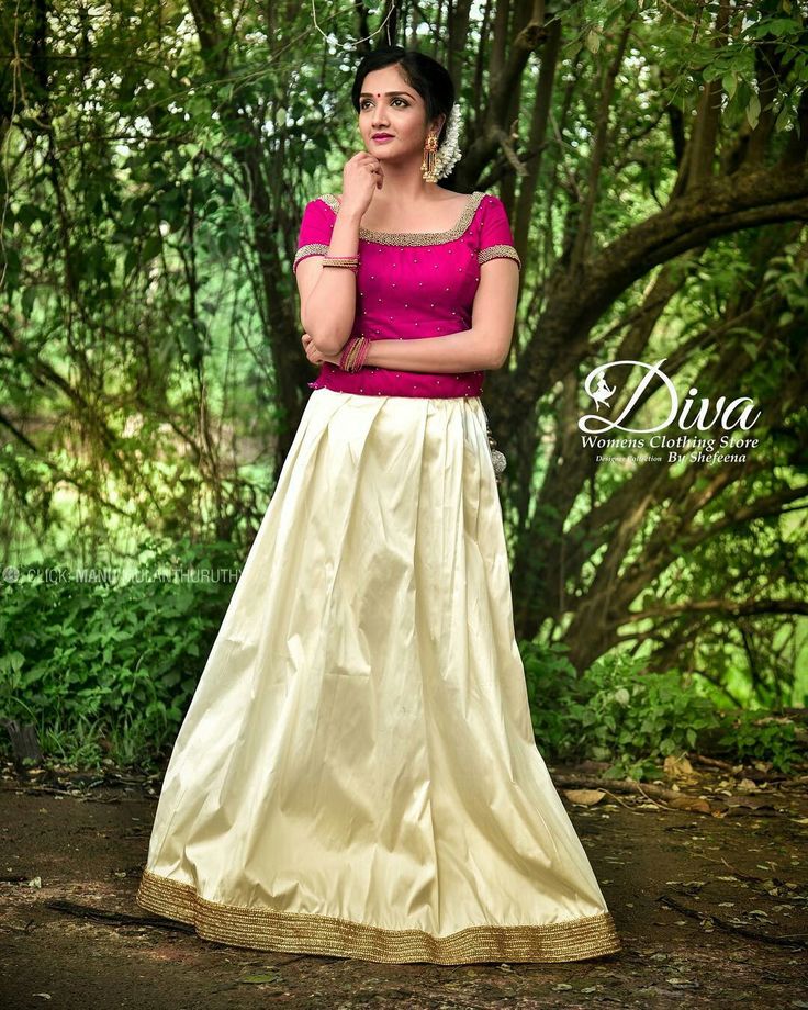 Lengha Blouse Design, Pattu Pavadai Designs Women, Kerala Skirt And Top, Kerala Traditional Dress, Kerala Wedding Saree, Pattu Pavadai Designs, Long Skirt Top Designs, Lengha Blouse, Lengha Blouse Designs