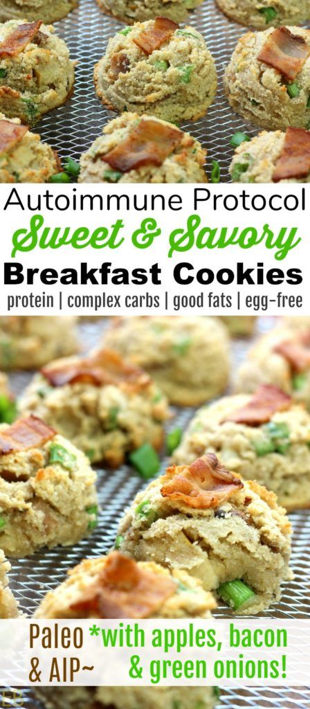 an image of breakfast cookies with bacon and green onions in the middle on a cooling rack