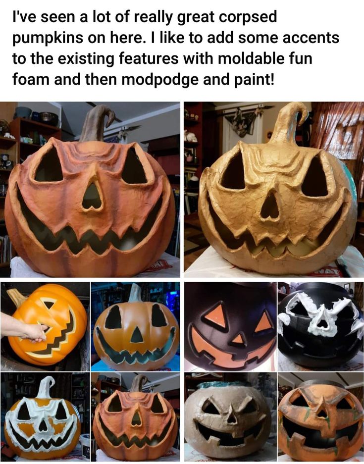 some pumpkins that have been carved to look like jack o lanterns