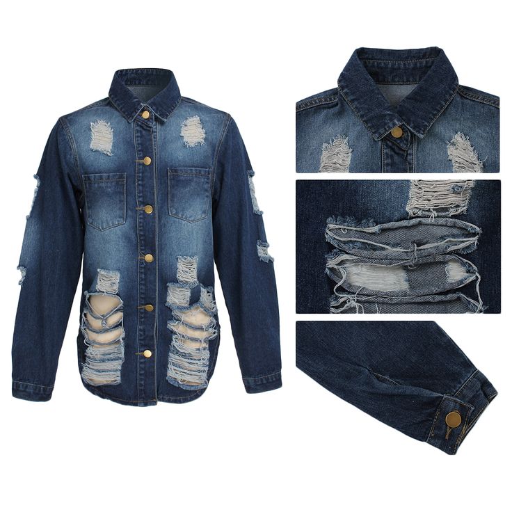 Dark Blue Wash Distressed Denim Jacket Fall Distressed Dark Wash Denim Top, Winter Ripped Dark Wash Denim Jacket, Ripped Medium Wash Denim Jacket For Winter, Winter Ripped Medium Wash Denim Jacket, Distressed Denim Grunge Outerwear, Distressed Denim Blue Grunge Jacket, Distressed Denim Blue Jacket In Grunge Style, Grunge Distressed Dark Wash Denim Jacket, Grunge Dark Wash Distressed Denim Jacket