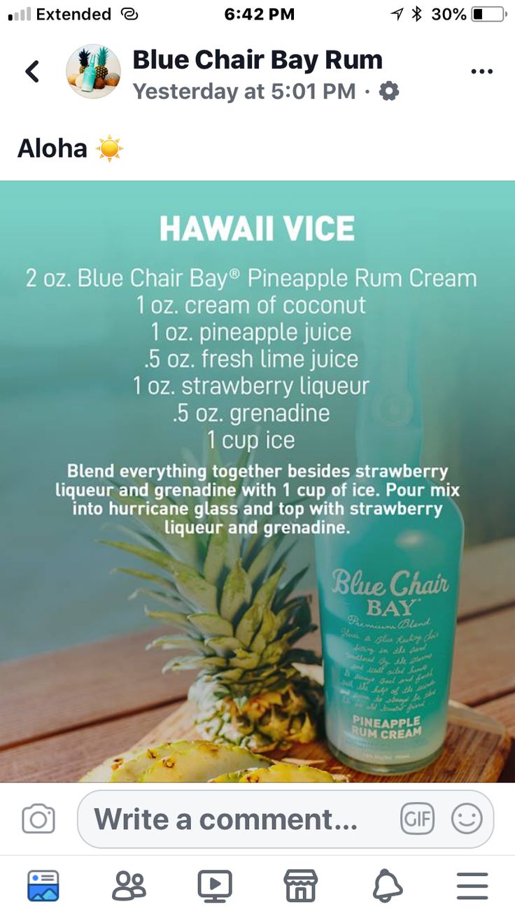 an ad for blue chai bay rum with pineapple and ice cream on it