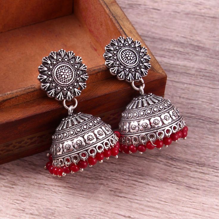 Overview These stylish Jhumka Earrings set from JewelryTrack will certainly leave you spellbound. These Jhumka Earrings set have an excellent finish and gives out an exquisite sense of style. If you are looking for an amazing Fashion Jewelry set for special occasions such as Anniversary, Engagement, Party, Wedding or for gifting , then your search ends here.  Item Description: The look is stunning and preciously suitable for all kinds of dressy occasions. COLOR : Silver  Metal: Brass With Good Q Oxidized Jhumkas, Jhumki Earrings, Traditional Earrings, Handmade Lighting, Fashion Jewelry Sets, Jhumka Earrings, Jewelry Women, Oxidized Silver, Ear Jewelry