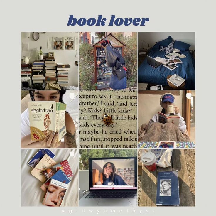 a collage of books and pictures with the words book lover