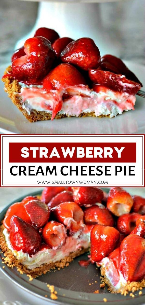 strawberry cream cheese pie is shown on a plate