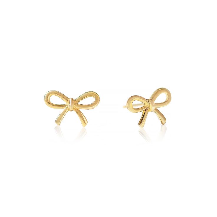 These adorable Coquette Gold Vermeil bow studs are the perfect everyday earrings. Gold Vermeil Sizes: Petite(8x5mm), Regular(10x6mm) #E094 Cute Julery, Cute Gold Earrings Studs, Gold Stud Earring, Gold Bow Jewelry, Bow Stud Earrings, Golden Earing Jewelry, Bow Earrings Gold, Gold Bow Earrings, Gold Jewelry Png