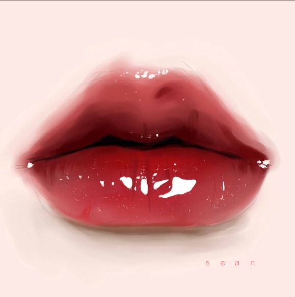 a red lip is shown with the word, kiss on it's bottom corner