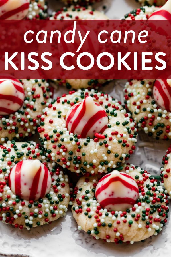 candy cane kiss cookies with sprinkles on top