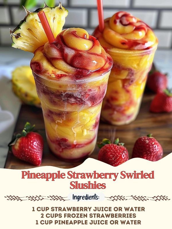 two cups filled with fruit and topped with strawberries