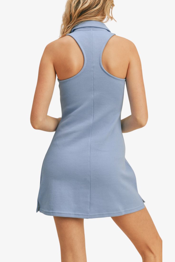 Court Tennis Dress -Performance-perfect -Button up detailing -Lightweight -Collared -Perfect for tennis and coffee runs -HPS S - 32.5" M - 32.5" L - 32.75" Model's Measurements: Height 5'10.5" | Bust 32" | Waist 25" | Hips 35.5" | Size S Casual Solid Mini Length Tennis Dress, Casual Stretch Mini-length Tennis Dress, Casual Stretch Mini Tennis Dress, Sporty Mini Length Dress For Loungewear, Casual Cotton Stretch Tennis Dress, Casual Stretch Cotton Tennis Dress, Casual Blue Tennis Dress For Spring, Blue Tennis Dress For Spring, Casual Summer Tennis Dress For Loungewear