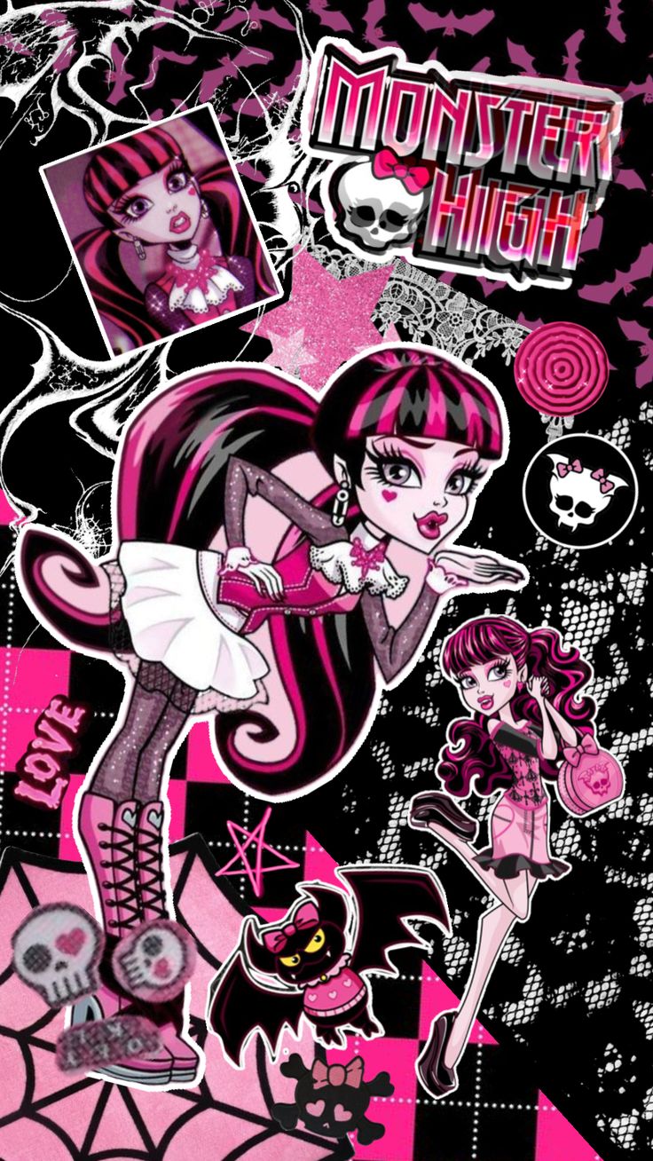 Pink Goth Aesthetic Wallpaper, High Wallpaper, Draculaura Aesthetic, Arte Monster High, Y2k Posters, Monster High Pictures, Graffiti Wallpaper Iphone, Bow Wallpaper, Emo Wallpaper