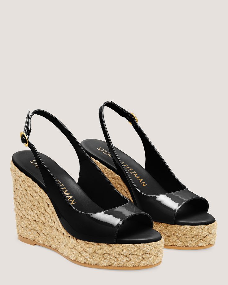 ISLAND PEEP-TOE ESPADRILLE WEDGE | Stuart Weitzman Open Toe Straw Wedge Sandals With Heel Strap, Elegant Wedge Heel Espadrilles With Woven Sole, Chic Espadrille Wedge Sandals With Heel Strap, Elegant Leather Open Toe Espadrilles, Chic High Heel Straw Espadrilles, Luxury Open Toe Wedge Sandals, Elegant Platform Espadrilles For The Beach, Elegant Open Toe Straw Espadrilles, Elegant Beach Platform Espadrilles