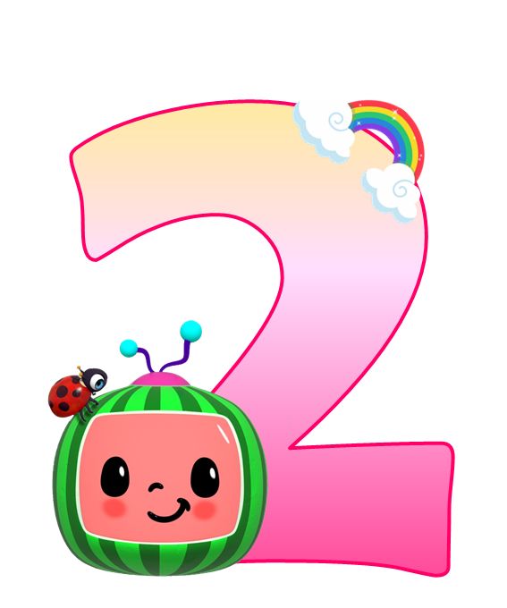 the number two is made up of a watermelon and a ladybug