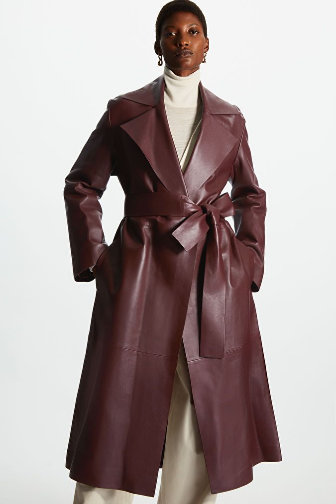 Oversized Leather Trench Coat, Burgundy Trench Coat, Fluted Sleeves, Blue Trench Coat, Wool Coats, Oversized Collar, Wool Coat Women, Long Coat Women, Autumn Colours